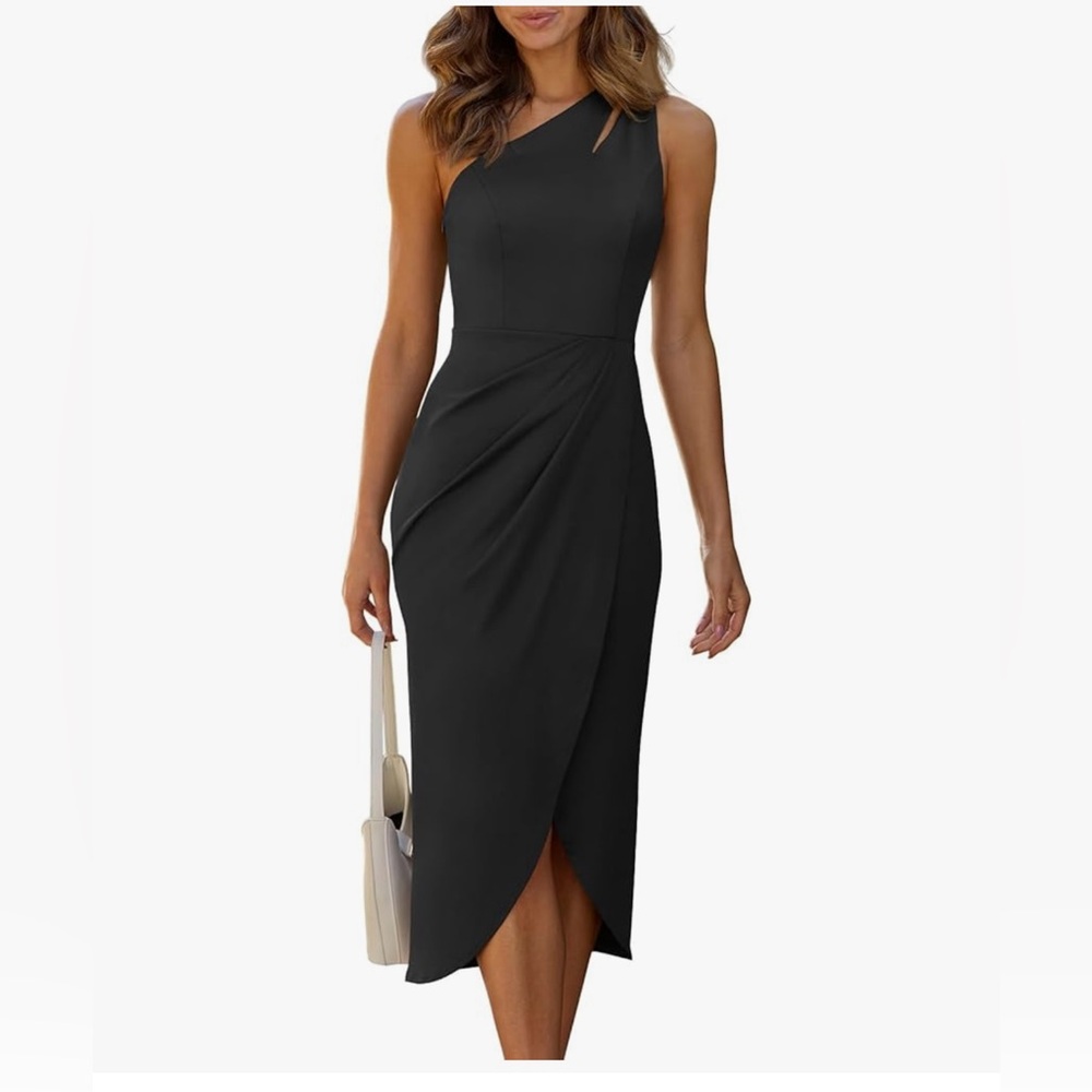 Black Women's One Shoulder Wedding Guest Dress Sexy Bodycon Formal Cocktail